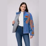 Women's Ethnic Winter Wear Gray Velvet Embroidery Jacket