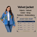 Women's Ethnic Winter Wear Gray Velvet Embroidery Jacket - Image 6