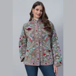 Women's Floral Embroidered Velvet Jacket Gray Color - Image 2