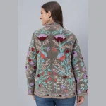 Women's Floral Embroidered Velvet Jacket Gray Color - Image 4