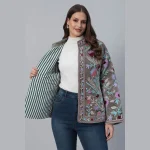Women's Floral Embroidered Velvet Jacket Gray Color