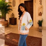 Women's Handloom Cotton Floral Jacket, Hand Block Print Coat - Image 3