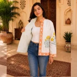 Women's Handloom Cotton Floral Jacket, Hand Block Print Coat - Image 2