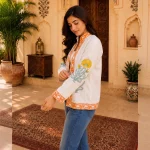 Women's Handloom Cotton Floral Jacket, Hand Block Print Coat - Image 6