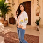 Women's Handloom Cotton Floral Jacket, Hand Block Print Coat - Image 7