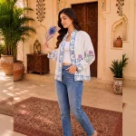 Women's Handloom Cotton Jacket, Blue Floral Hand Block Print Jacket - Image 2