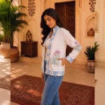Women's Handloom Cotton Jacket, Blue Floral Hand Block Print Jacket - Image 7