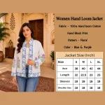 Women's Handloom Cotton Jacket, Blue Floral Hand Block Print Jacket - Image 9