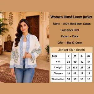 Women's Handloom Cotton Jacket Boho Outerwear Hand Black Print Coat - Image 8