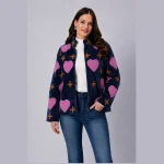 Women's Premium Velvet Embroidered Jacket Blue Heart - Image 2