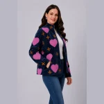 Women's Premium Velvet Embroidered Jacket Blue Heart - Image 4