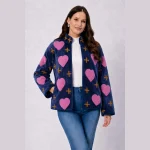 Women's Premium Velvet Embroidered Jacket Blue Heart - Image 3