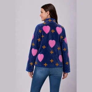Women's Premium Velvet Embroidered Jacket Blue Heart - Image 5