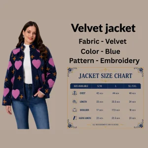 Women's Premium Velvet Embroidered Jacket Blue Heart - Image 6