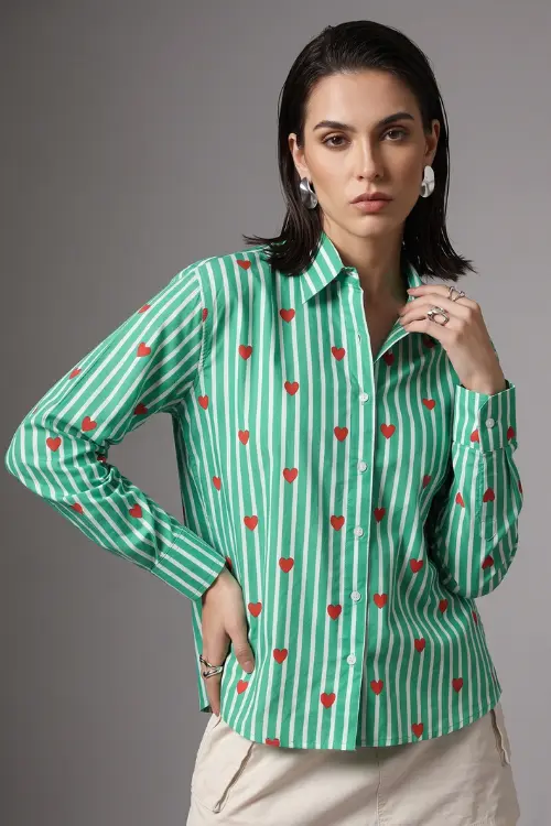 green shirt with red heart print