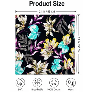 100% Cotton Bandana Blue Abstract Floral Print Scarf - Image 11
