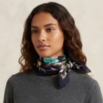 100% Cotton Bandana Blue Abstract Floral Print Scarf - Image 4