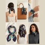 100% Cotton Bandana Blue Abstract Floral Print Scarf - Image 8