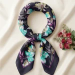 100% Cotton Bandana Blue Abstract Floral Print Scarf - Image 9