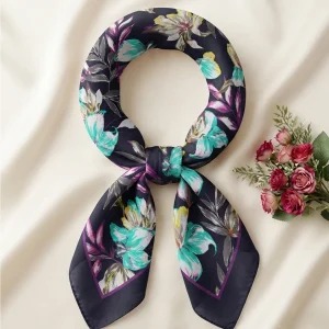 100% Cotton Bandana Blue Abstract Floral Print Scarf - Image 9