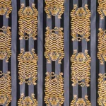 2.5 Yard Sanganeri Tiger Print Cotton Fabric Grey Black Stripe