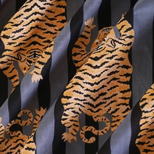 2.5 Yard Sanganeri Tiger Print Cotton Fabric Grey Black Stripe - Image 3