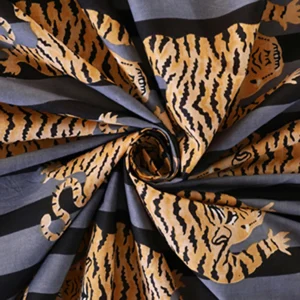 2.5 Yard Sanganeri Tiger Print Cotton Fabric Grey Black Stripe - Image 4