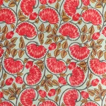 5 Yard Cotton Fabric Green Red Floral Lotus Pattern
