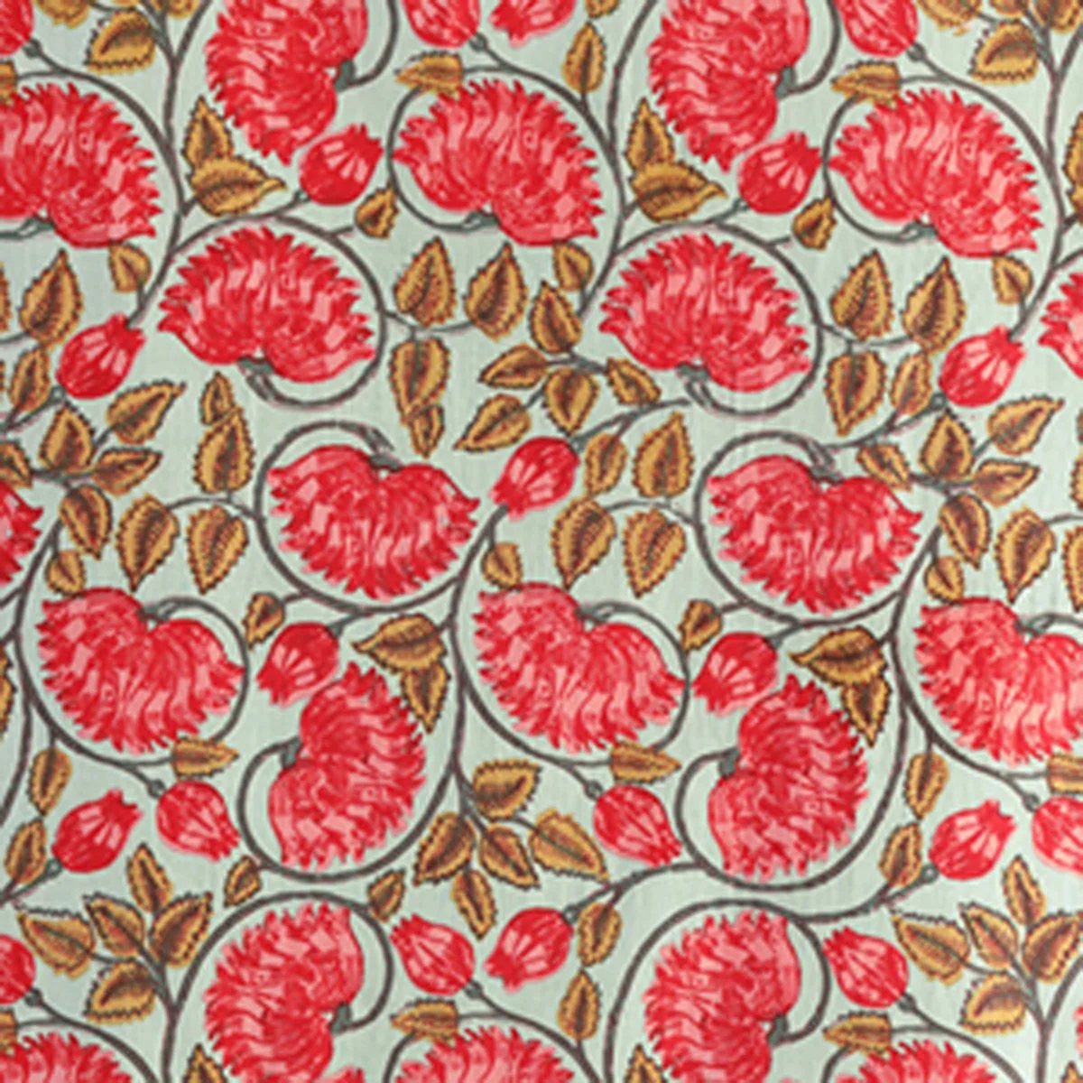 5-yard-cotton-fabric-green-red-floral-lotus-pattern SPCF-394 (1) 5 Yard Cotton Fabric Green Red Floral Lotus Pattern - Image 1