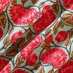 5 Yard Cotton Fabric Green Red Floral Lotus Pattern - Image 3