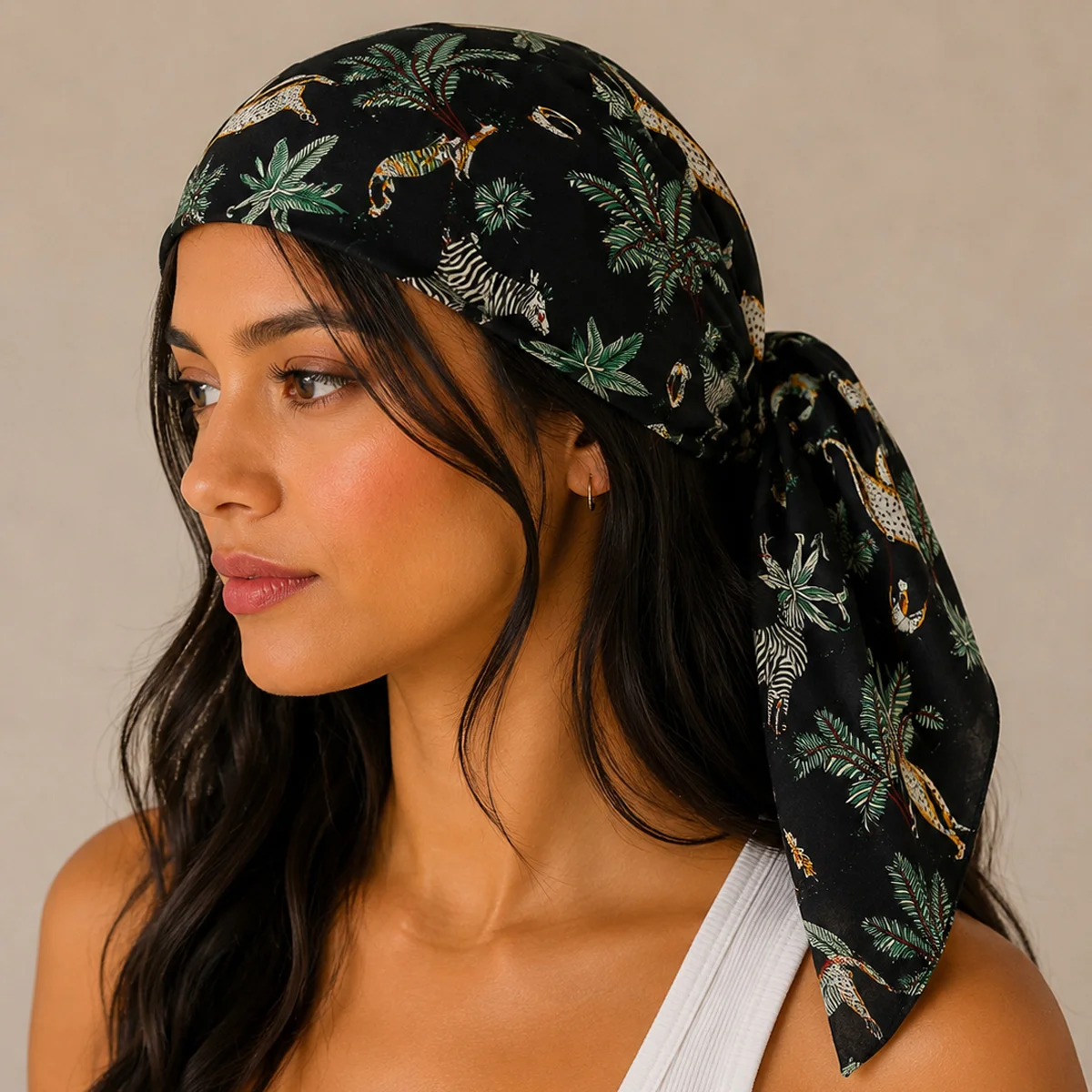 black-jungle-safari-print-100-cotton-bandana-21-x-21 BCS-16 (1) Black Jungle Safari Print 100% Cotton Bandana (21" x 21") - Image 1