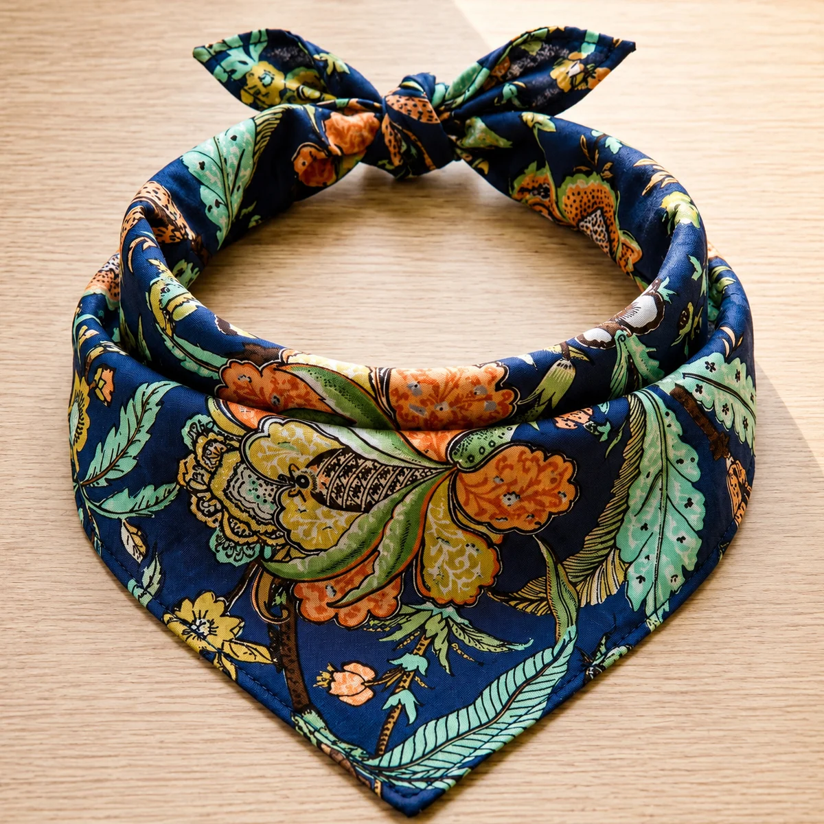 blue-floral-print-hair-neck-wrap-cotton-bandana BCS-26 (1) Blue Floral Print Hair & Neck Wrap Cotton Bandana - Image 1
