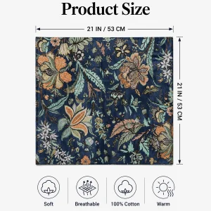 Blue Floral Print Hair & Neck Wrap Cotton Bandana - Image 10