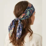 Blue Floral Print Hair & Neck Wrap Cotton Bandana - Image 3