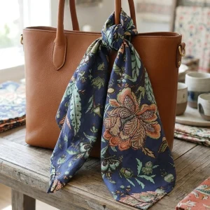 Blue Floral Print Hair & Neck Wrap Cotton Bandana - Image 5