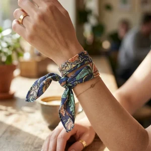 Blue Floral Print Hair & Neck Wrap Cotton Bandana - Image 6