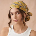 Cat Cotton Bandana 21" Mustard Yellow Square Hair Scarf