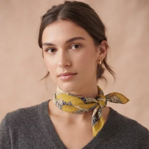 Cat Cotton Bandana 21" Mustard Yellow Square Hair Scarf - Image 3