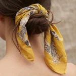 Cat Cotton Bandana 21" Mustard Yellow Square Hair Scarf - Image 2