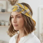 Cat Cotton Bandana 21" Mustard Yellow Square Hair Scarf - Image 6