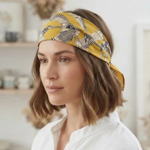 Cat Cotton Bandana 21" Mustard Yellow Square Hair Scarf - Image 6