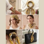 Cat Cotton Bandana 21" Mustard Yellow Square Hair Scarf - Image 7