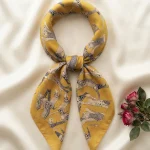 Cat Cotton Bandana 21" Mustard Yellow Square Hair Scarf - Image 8