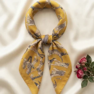 Cat Cotton Bandana 21" Mustard Yellow Square Hair Scarf - Image 8