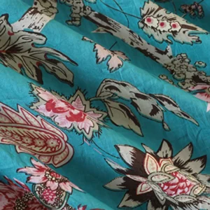 Green Floral Cotton Fabric by Yard Indian Block Print - Image 3