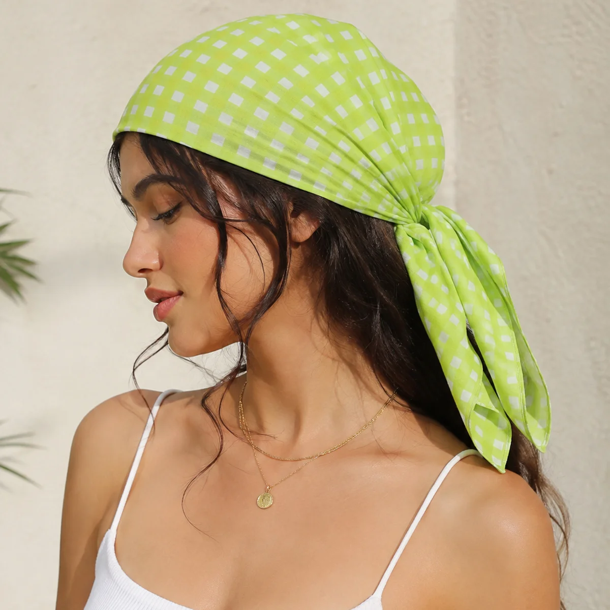 green-white-check-print-100-cotton-bandana BCS-36 (1) Green & White Check Print 100% Cotton Bandana - Image 1
