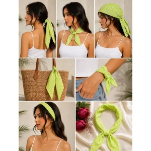 Green & White Check Print 100% Cotton Bandana - Image 8