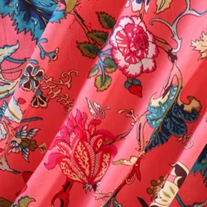 Hand Block Print Cotton Fabric Coral Pink Kurti Suit Sewing Cloths - Image 3