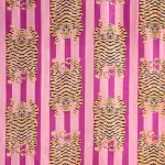 Hand Block Tiger Print Pink Stripe Cotton Fabric