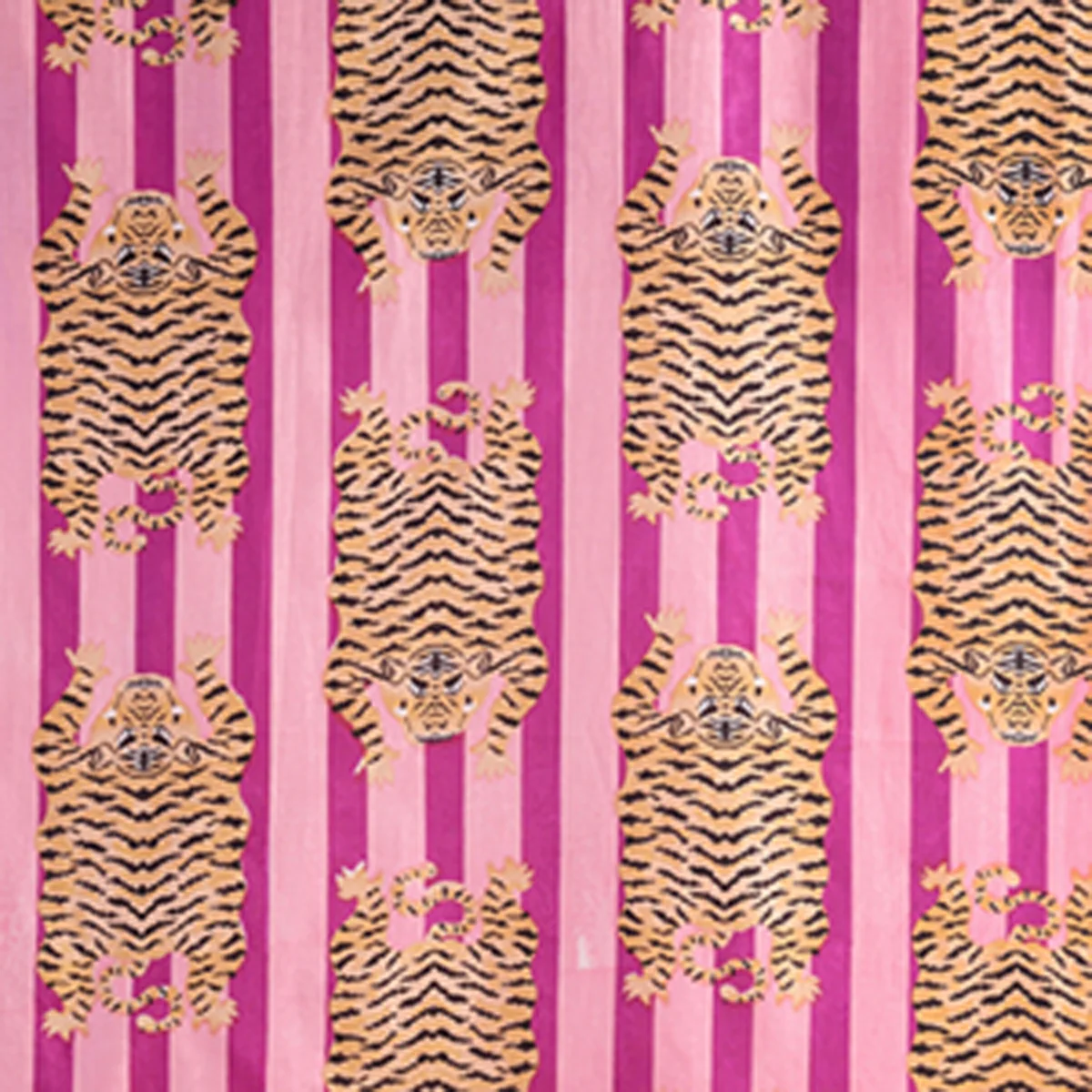 hand-block-tiger-print-pink-stripe-cotton-fabric SPCF-393 (1) Hand Block Tiger Print Pink Stripe Cotton Fabric - Image 1